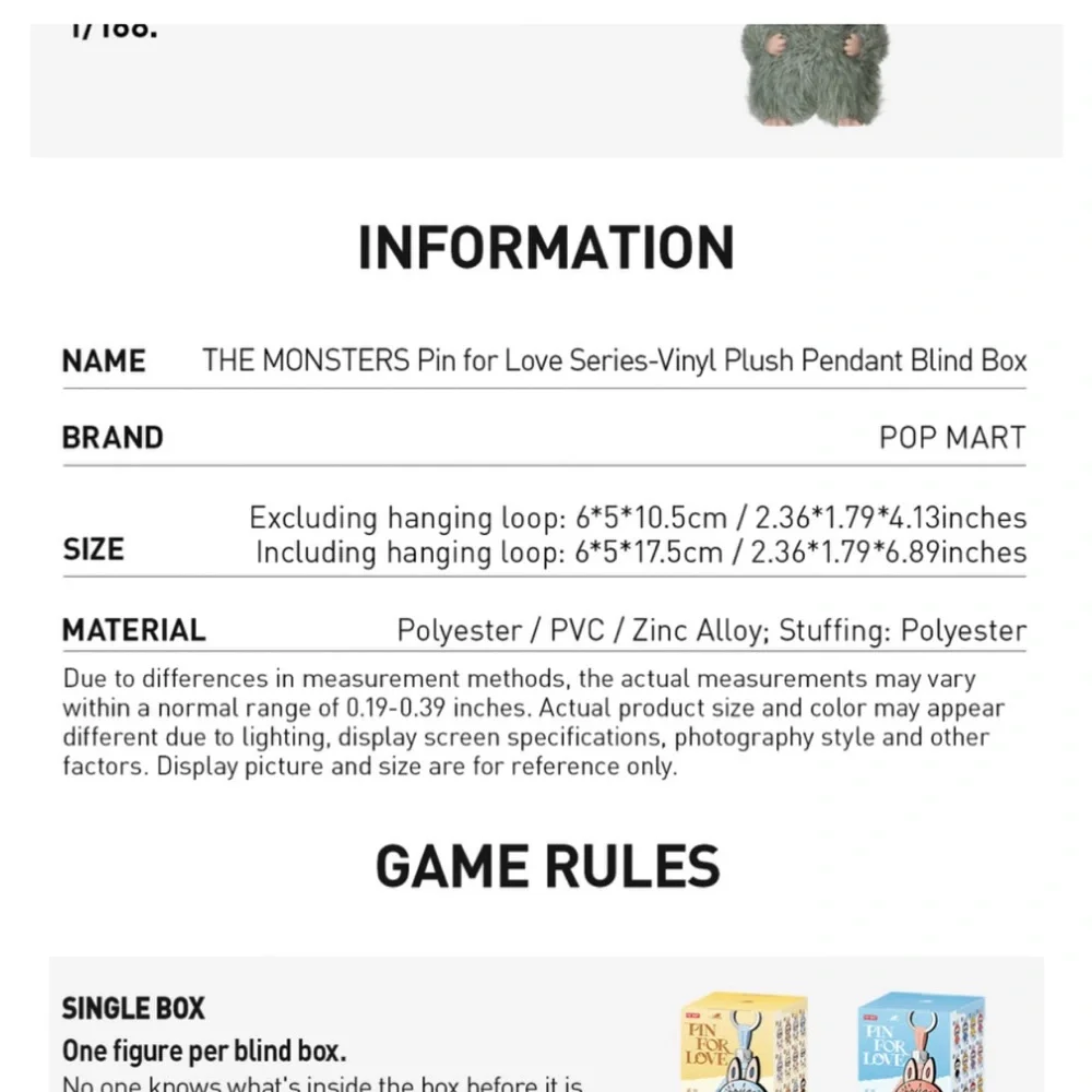 Pop Mart Monsters Plush Pendant, Authentic POPMART Pin for Love Labubu, G - Picture 5 of 6